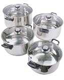 Crealys - 500040 - Lot de 4 Faitouts en Inox + Couvercles Verre