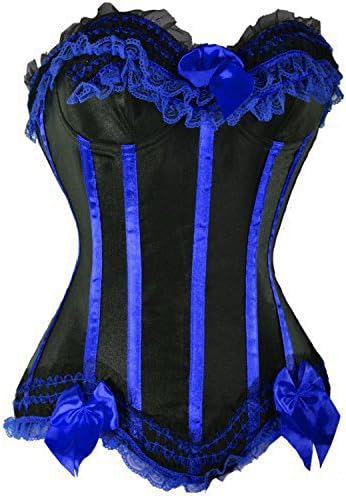 Jemis Women' s Bowknot Ruffle Corset Seamless Satin Bustier Blue US Size XXL