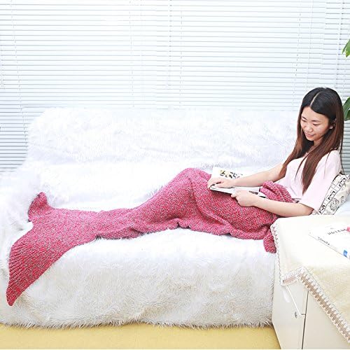 Juissie Warm and Soft Mermaid Tail Blanket,Sleeping Bag Sofa Bed Snuggle Mermaid (Red)