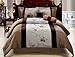 Grand Linen 7 Piece Patchwork Comforter Set, Chocolate Brown, Camel, Burgundy Bedding - Queen