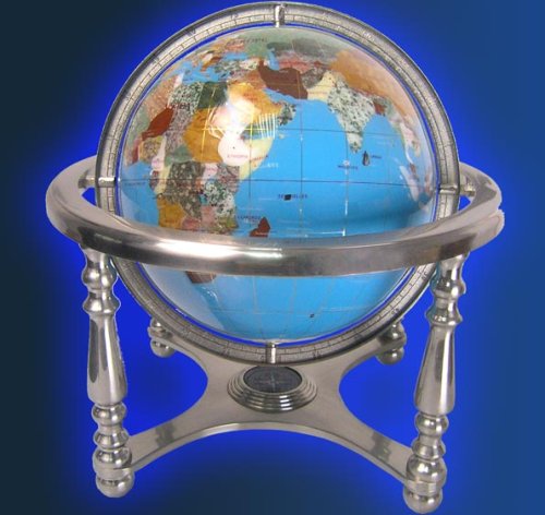 EDELSTEIN Globus Handarbeit Unikat 38cm + Kompass Modell ELECSA 5270