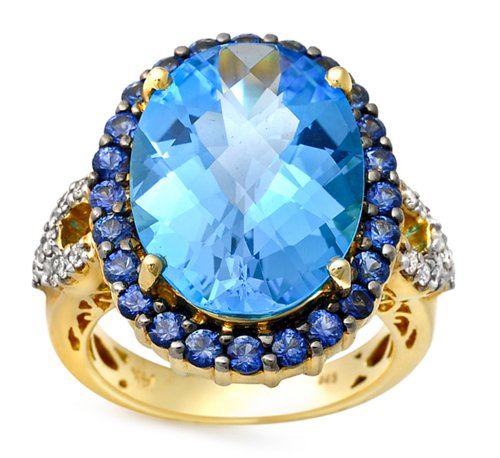 14k Yellow Gold Diamond Sapphire and Topaz Ring, Size 7 (0.25 cttw)
