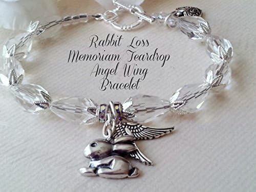 Pet Rabbit Loss Memory Jewelry Bracelet, Teardrops, Heart, Angel Wings, Rainbow Bridge Rabbit, Loss of Bunny, Rabbit Sympathy Gift