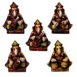 Set of 5 Terra-cotta Musician Ganesh Statues
