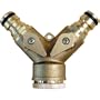 Sanifri 470010123 Y-Verteilerst�ck mit 2 Steckern und Kugelh�hne und Gewindeanschlu� 3/4 Zoll Innengewinde, Messing massiv blank