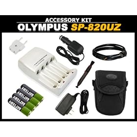 Replacement Home/Travel Charger with European Adapter (Includes 4 Batteries) + Camera Case + HDMI Cable + Lens pen for Olympus Stylus SP-820UZ Digital Camera