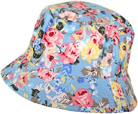 BK Caps Cotton Flower Bucket Hats Caps (Light Blue Size: M/L) - 3445