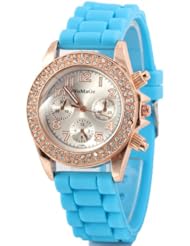 HACBIWA Fashion Ladies Womens Girls Three-Eye Analog Quartz Wrist Watch Blue