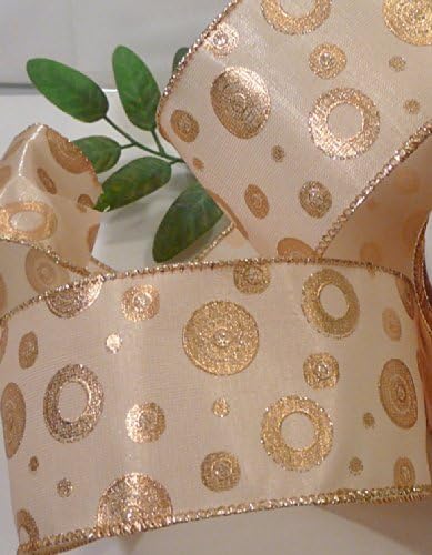 Gold Wired Ribbon, Christmas Holiday Ribbon, Gold Glitter, #40, 2.5 Inches By 10 Yard Spools