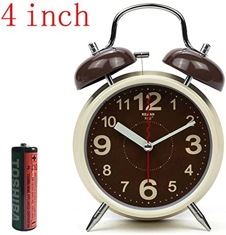 Vintage Style Alarm Clock 4" Twin bell Quartz Analog Silent non ticking sweep second hand bedside metal alarm clock with Nightlight and Loud Alarm. Battery Operated(Included)