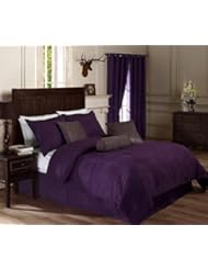 Home: Chezmoi Collection 5-pieces Purple Microsuede Comforter Set with Crocodile Embossed Cushions, Twin - Chezmoi Collection