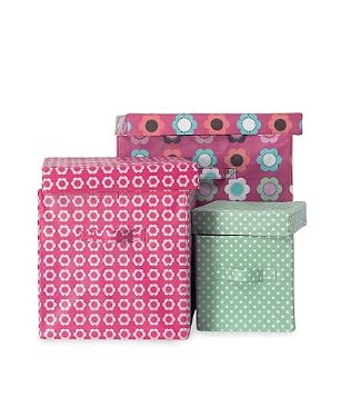 Flowers Storage Boxes Set of 3 - Pink Flowers Storage Boxes Set of 3 - Pink
