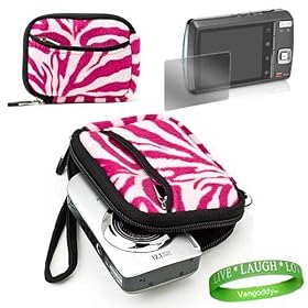 Elegant White & Pink Zebra Design Canon PowerShot ELPH 100 HS Double Woven Vangoddy Exclusive Neoprene Sleeve Case Cover & Compatible PowerShot ELPH 100 HS Screen Protector!!