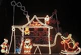 MASSIVE XXXL Christmas Outdoor Rope Light SANTAS IN TOY FACTORY, 3M x 2M, foldable version, running smoke, From bottom to top jumping santa with gift