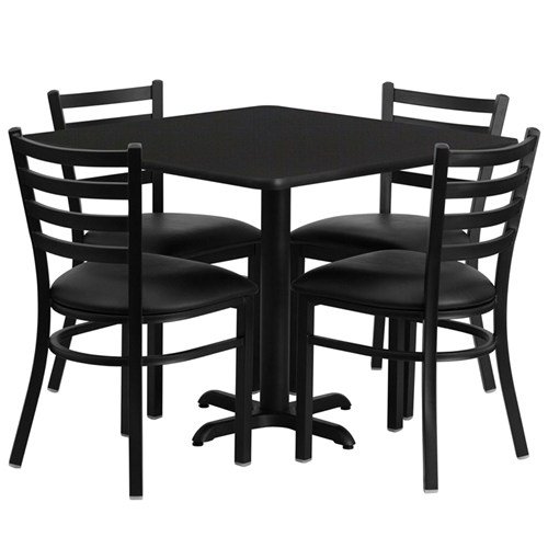 36 Square Black Laminate Table Set With 4 Ladder Back Metal Chairs Black Unraticuniexp