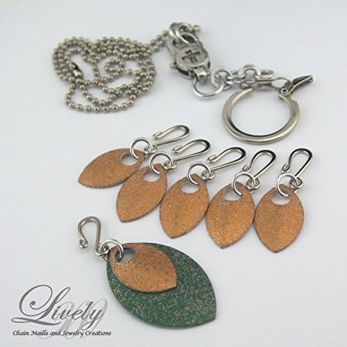 Knitting Stitch Marker Charm Necklace Gilded with Glitter Orange and the Green - Slip Style