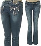L.A. Idol Jeans with Rhinestone & Distress Details by LA IDOL Zebra Patch Logo with Crystals Bootcut Jeans with Stretch