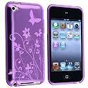 TPU Rubber Skin Case compatible with Apple&reg; iPod touch&reg; 4th Generation, Clear Dark Purple Flower w/ Butterfly