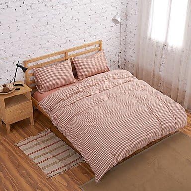 Shanshan Set Of 4 Muji Style 100% Cotton Pink Small Lattice Duvet Covers