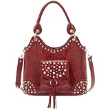 Faux Leather Tote Handbag - Berry Red - Starlight - Lou-ella