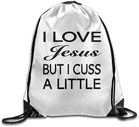 I Love Jesus But I Cuss A Little Christian Polyester Sports Drawstring Backpack Bags