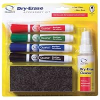 Quartet Dry-Erase Marker Accessory Kit with Four Broad Tip Markers, White Board Eraser, Spray Cleaner (51-659672Q)