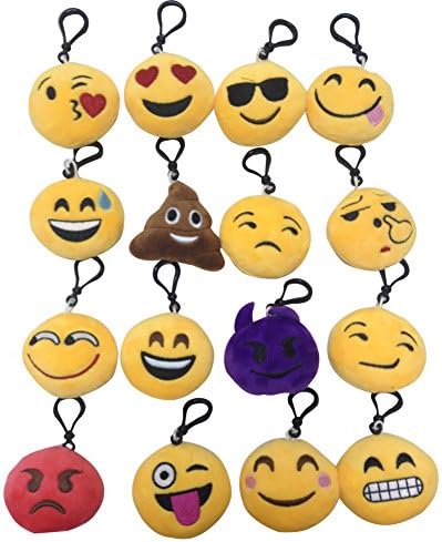 16Pcs Mini Emoji Cushion Toy,Soft Emoji Keychain Toys Gift Bag Accessory Emoji Keychain