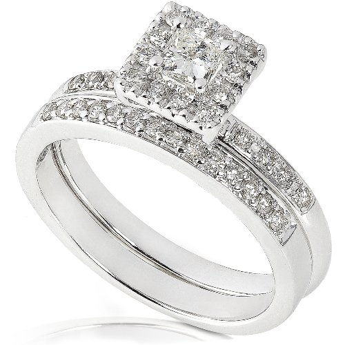5/8ctw Princess Diamond Wedding Ring Set in 14kt White Gold (HI/I1)