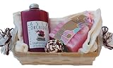 Asia Orchidee Wellness Geschenkset 5 tlg. mit Duschgel und Shampoo, Badepraline Rose, Duschschwamm, Handtuch 30/50 creme- weiß im Bambuskorb