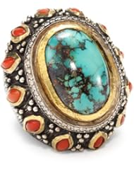 Stella Flame "Nadira" Round Persian Turquoise Ring, Size 7
