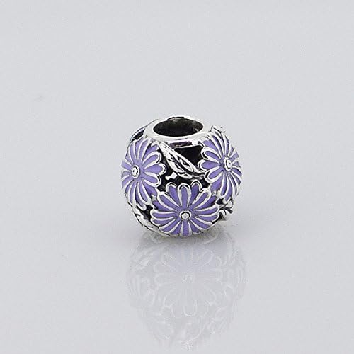Daisy Charm with Lavender Enamel Authentic 925 Sterling Silver Beads Fit European Pandora Bracelet
