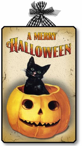 Item 05107 Vintage Style Halloween Cat Plaque