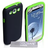 Yousave Accessories� Samsung Galaxy S3 Custodia Combo Doppio Silicone Caso Nero / Verde Con Schermo Pellicola Protezionedi Yousave Accessories