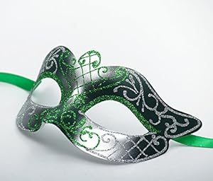Burlesque-Boutique High Quality Venetian Party Mask GREEN SILVER