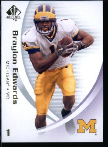 2010 Upper Deck SP Authentic NCAA Football Card # 12 Braylon Edwards - Wolverines (New York Jets) NFL Football Trading Card in Protective Screwdown Case!
