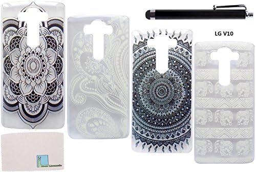 LG V10 Case Cover, Set of 4 Llamamia Flower Floral Pattern Clear Transparent Cases Covers Protectors for LG V10 / G4 Pro, Stylus Pen and Cleaning Cloth included