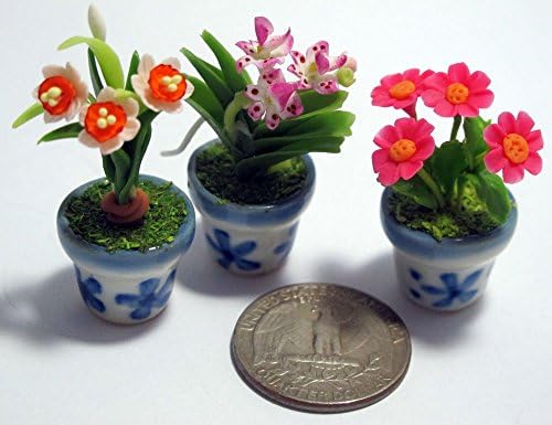 Set 3 Lovely Plant Flower Dollhouse Miniature Realistic it Very Cute. (3 Pots) ,Home Decoration