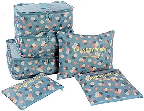 Zabrina 6 Pieces Travel Organier Set Laundry Pouch- 3 Packing Cubes and 3 Pouches - Compress and Organize Your Clothes While Traveling