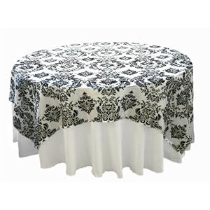 90x90" Black White Damask Flocking Table Top Overlays Linens