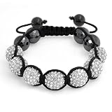 Bling Jewelry Unisex Hematite Swarovski Crystal Balls Shamballa Bracelet 12mm