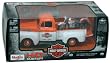 White and Orange 1948 Ford F-1 Pickup with 1948 Harley-Davidson FL Panhead Motorcycle