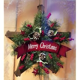  Merry Christmas Star Sign With Evergreen, Pinecones, And Holly By Collections Etc