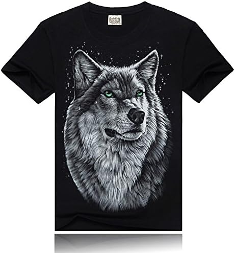 Termath Men's 3D Wolf Printed Crewneck Short Sleeve T-Shirt Black (Asia Tag XXL)