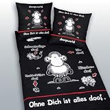 Herding 487320050 Microfaser Bettwäsche Sheepworld - ohne dich ist alles doof, 80x80 und 135x200 cm schwarz