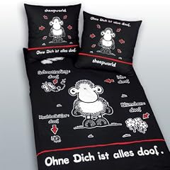 Herding 487320050 Microfaser Bettw�sche Sheepworld - ohne dich ist alles doof, 80x80 und 135x200 cm schwarz