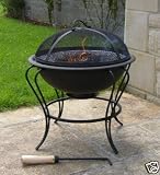 Black Steel Firebowl with mesh cover 46cm high, by Buchanan