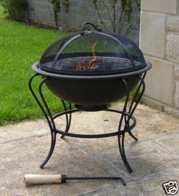 Childrens Toyshop  Outdoor Living : Black Steel Firebowl with mesh cover 46cm high, by Buchanan
