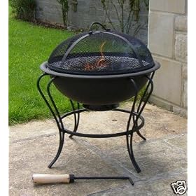 Black Steel Firebowl with mesh cover 46cm high, by Buchanan