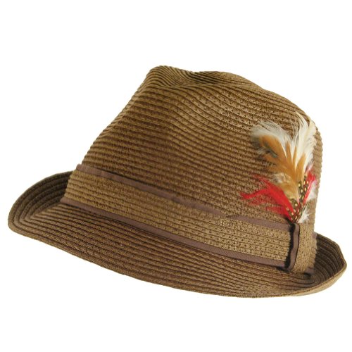 Godfather Summer Feather Fedora Trilby Hat Brown M/L