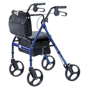 Hugo Elite Rollator Walker with Seat, Backrest and Saddle Bag, Blue